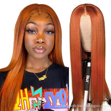 Colored invisible swiss full lace front wig ginger orange curly preplucked wig natura brazil virgin human hair for black women
